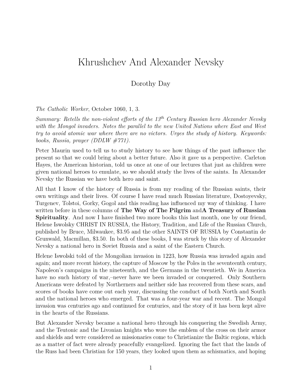 Khrushchev and Alexander Nevsky