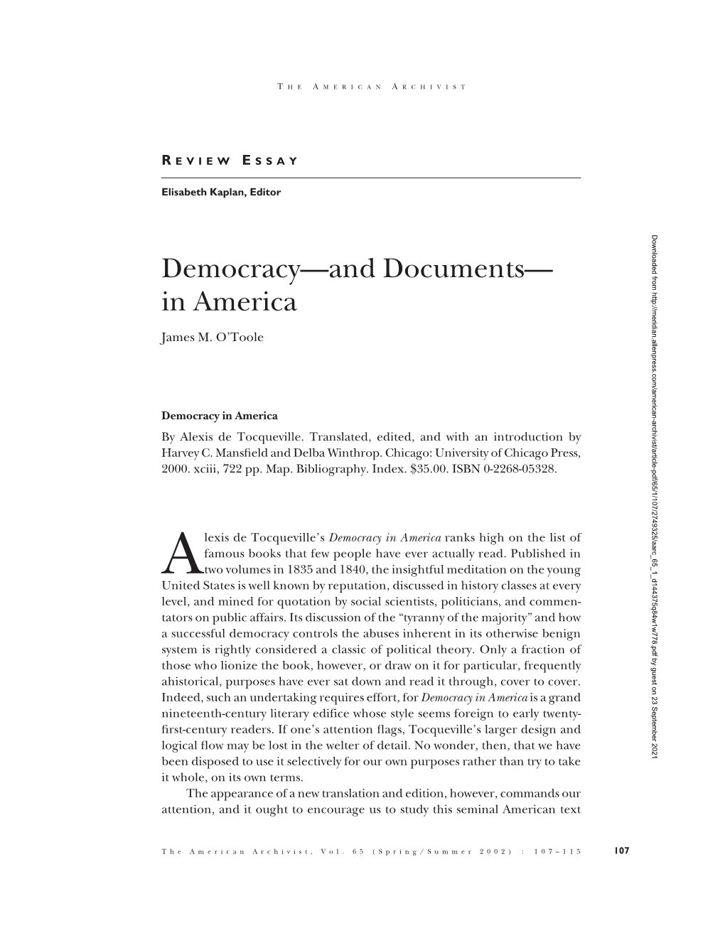 Democracy—And Documents— in America