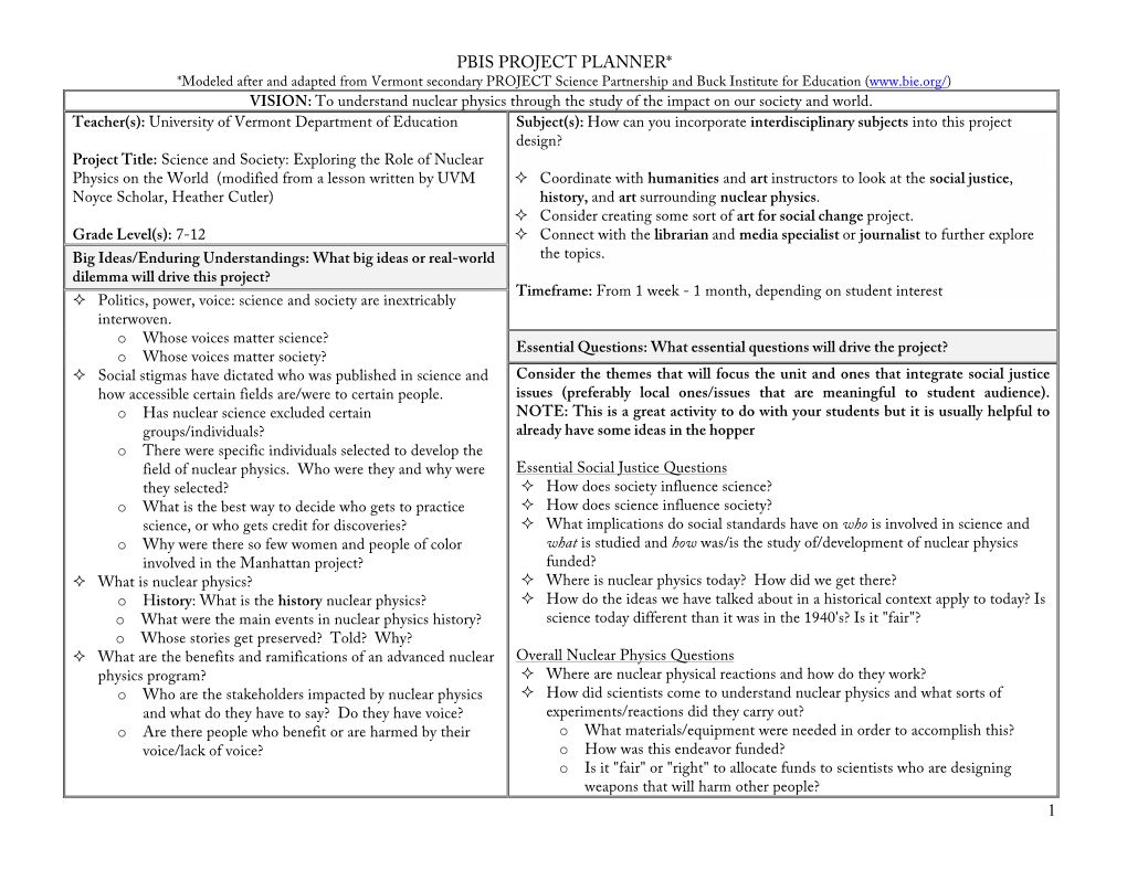 Pbis Project Planner* 1