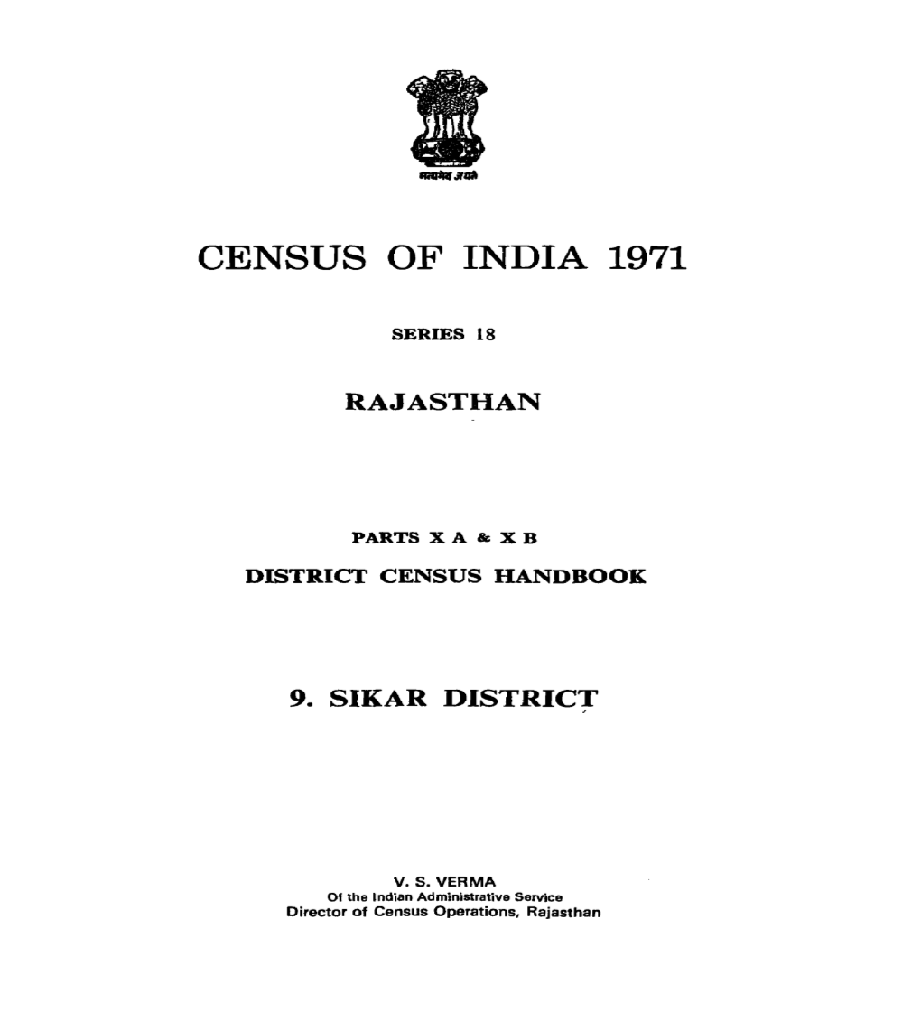 District Census Handbook 9 Sikar, Part X a & X B, Series-18, Rajasthan