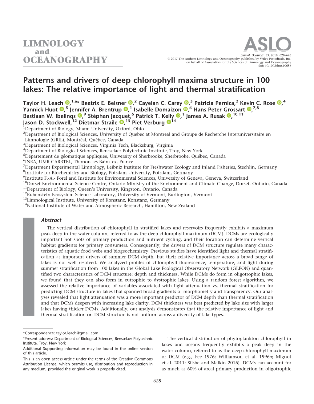 Patterns and Drivers of Deep Chlorophyll Maxima Structure in 100 Lakes: the Relative Importance of Light and Thermal Stratification