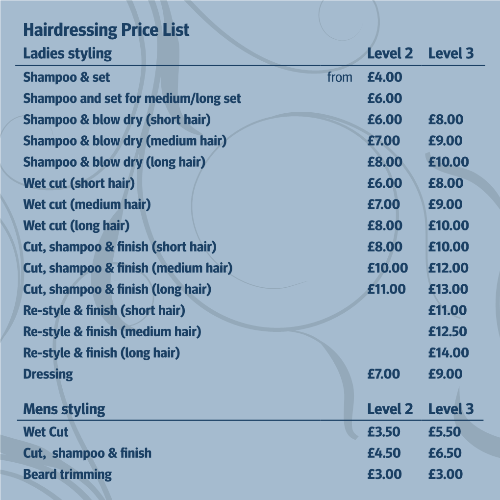 Hairdressing Price List
