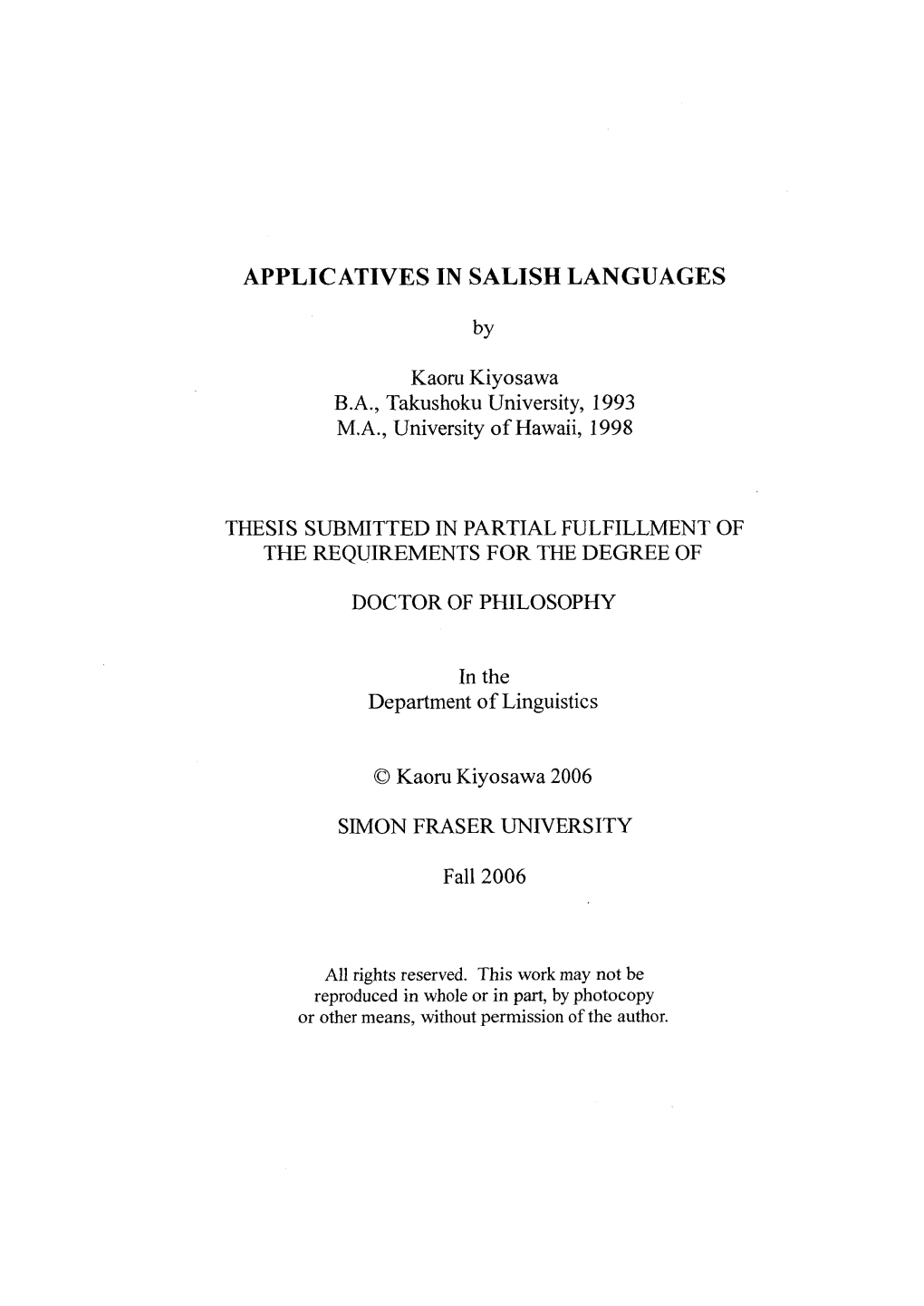 Applicatives in Salish Languages