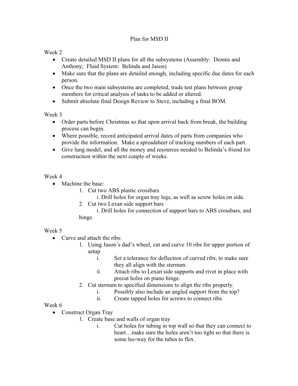 Plan for MSD II