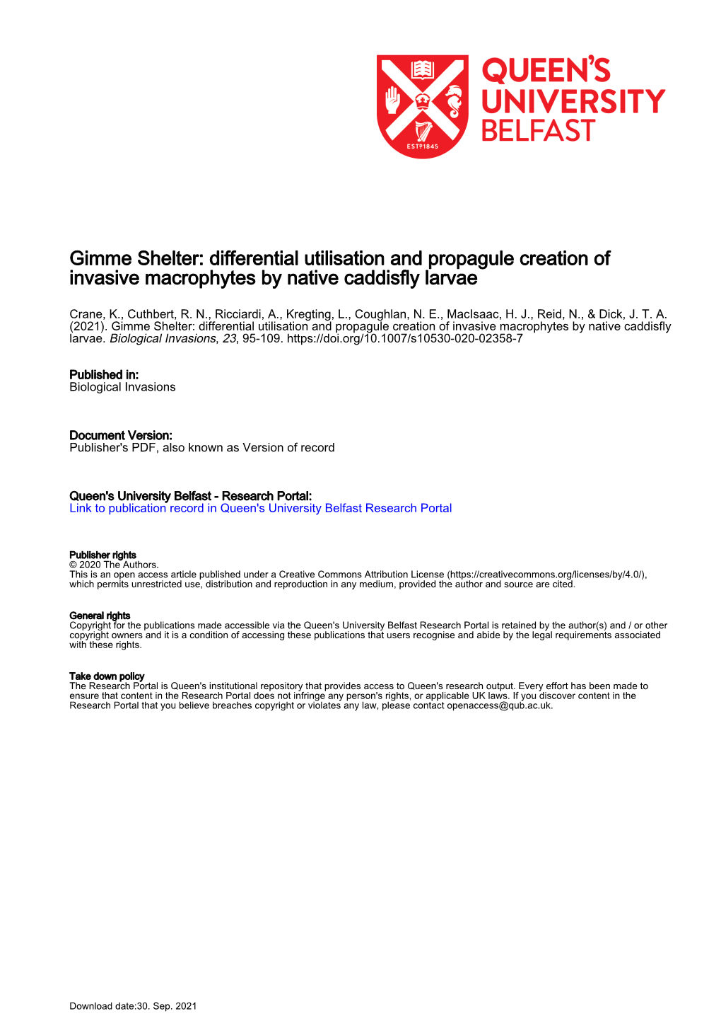 Gimme Shelter: Differential Utilisation and Propagule Creation of Invasive Macrophytes by Native Caddisfly Larvae