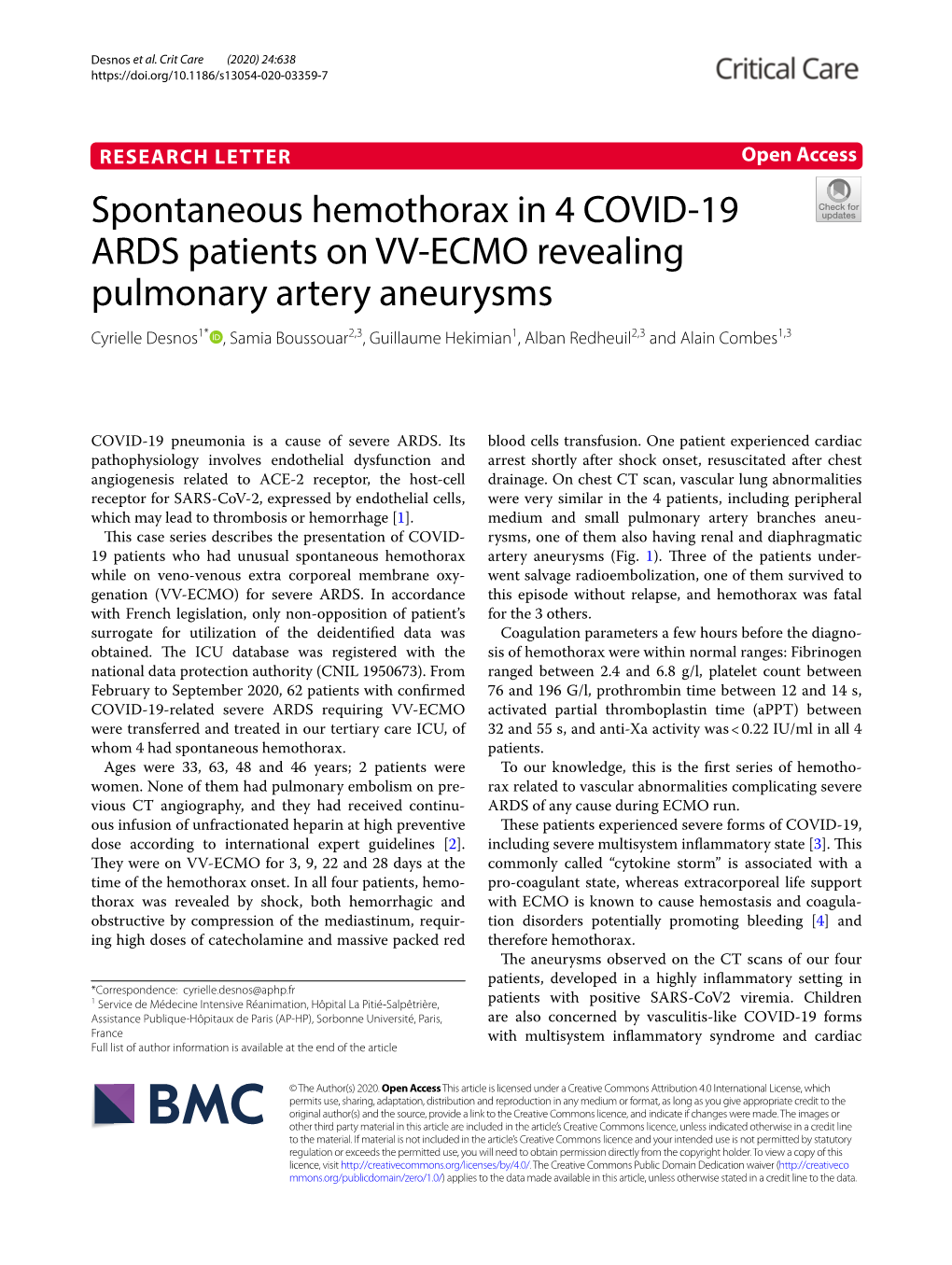 Spontaneous Hemothorax in 4 COVID-19 ARDS Patients on VV