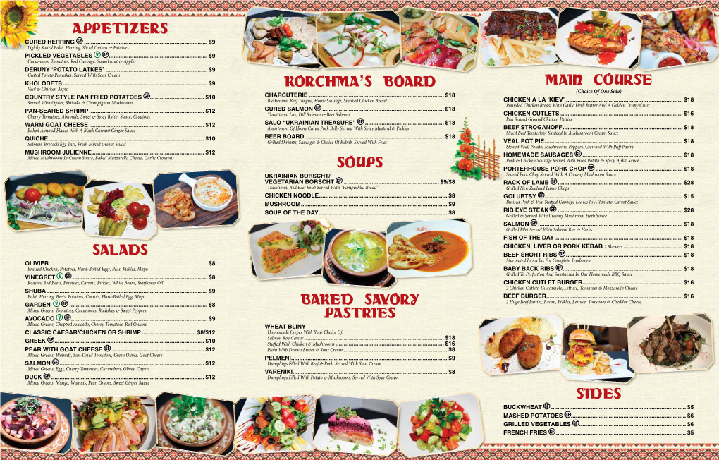 Appetizers Salads Korchma's Board Soups Baked Savory