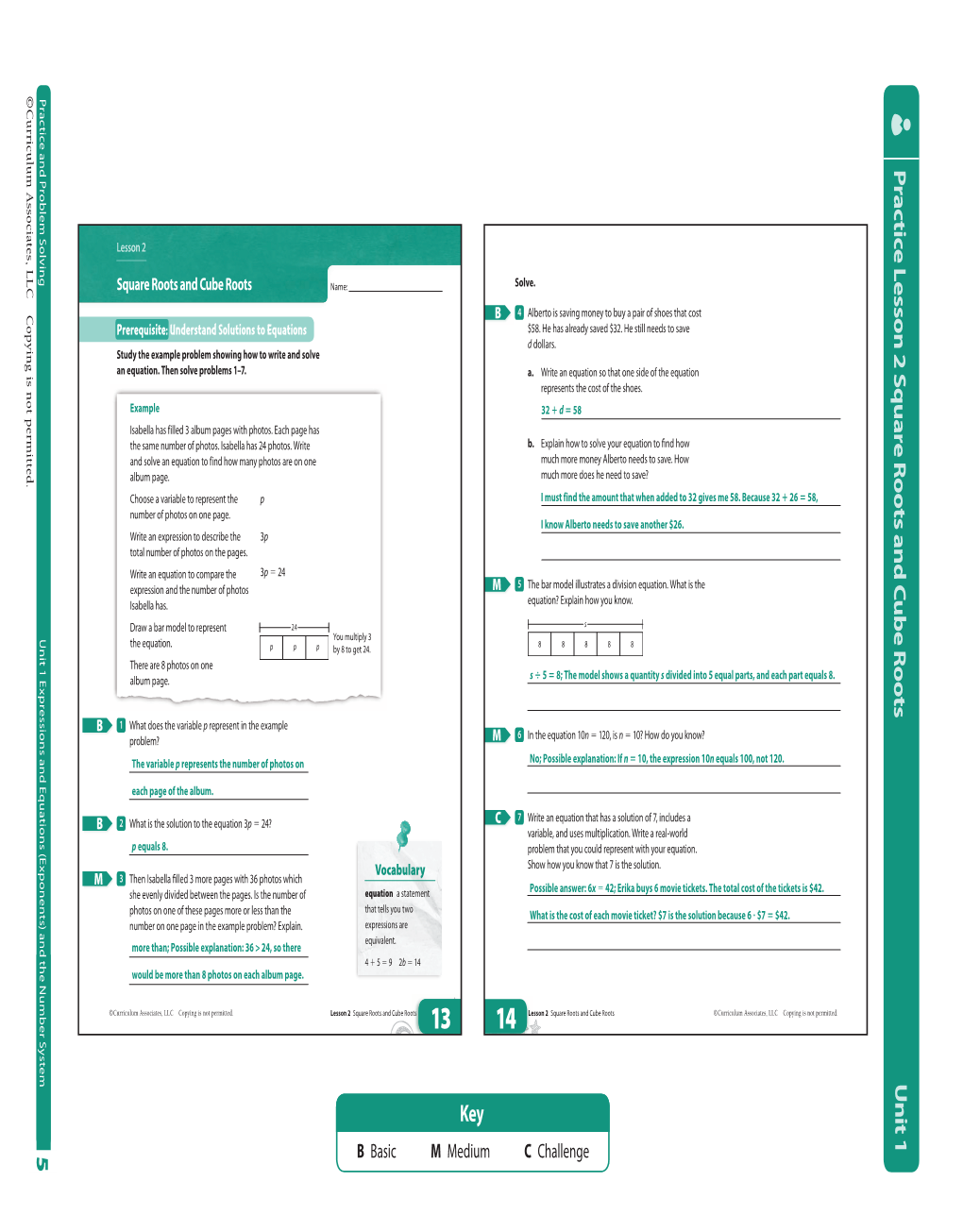 Square Roots and Cube Roots Unit 1 © Curriculum Associates, LLC Copying Is Not Permitted