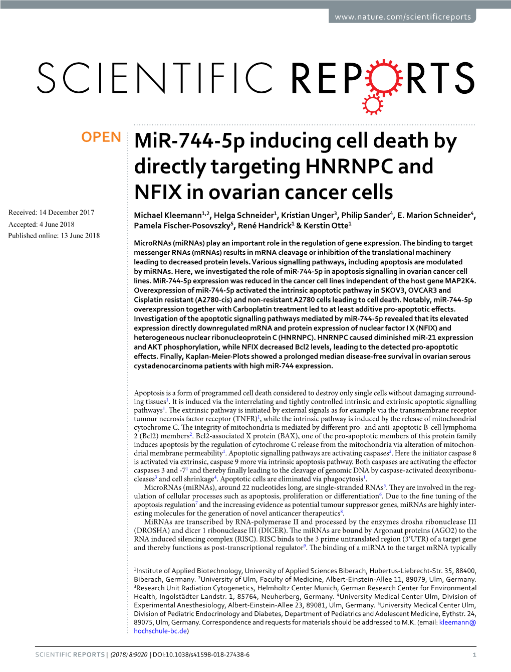 Mir-744-5P Inducing Cell Death by Directly Targeting HNRNPC