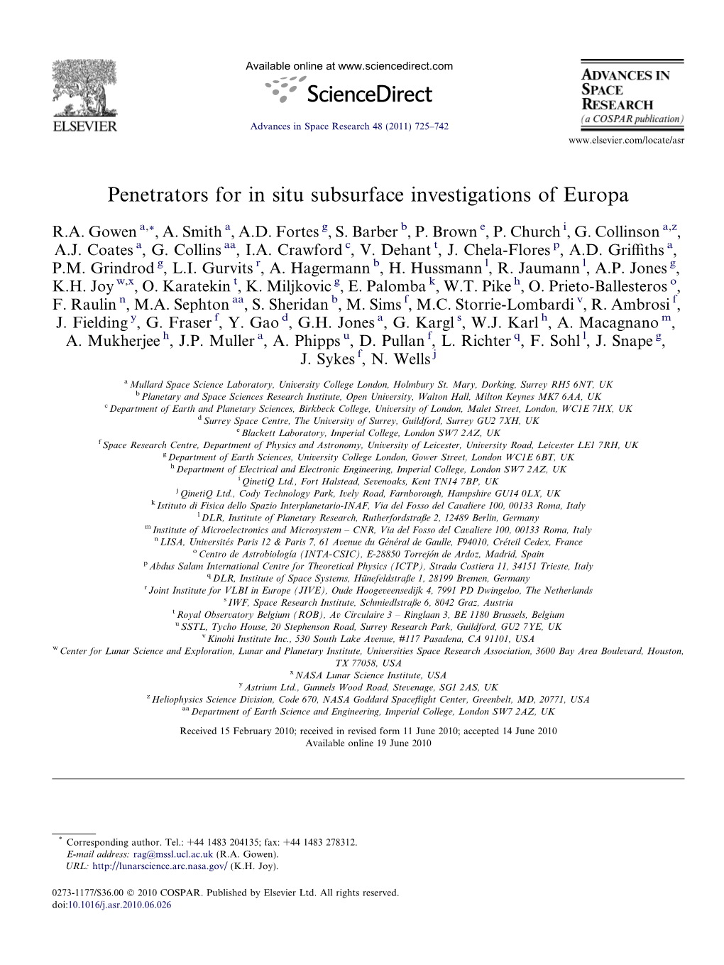 Penetrators for in Situ Sub-Surface Investigations of Europa