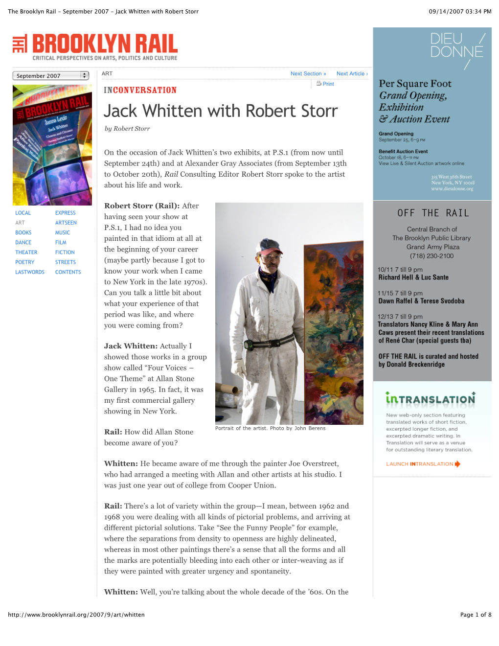 Jack Whitten with Robert Storr 09/14/2007 03:34 PM