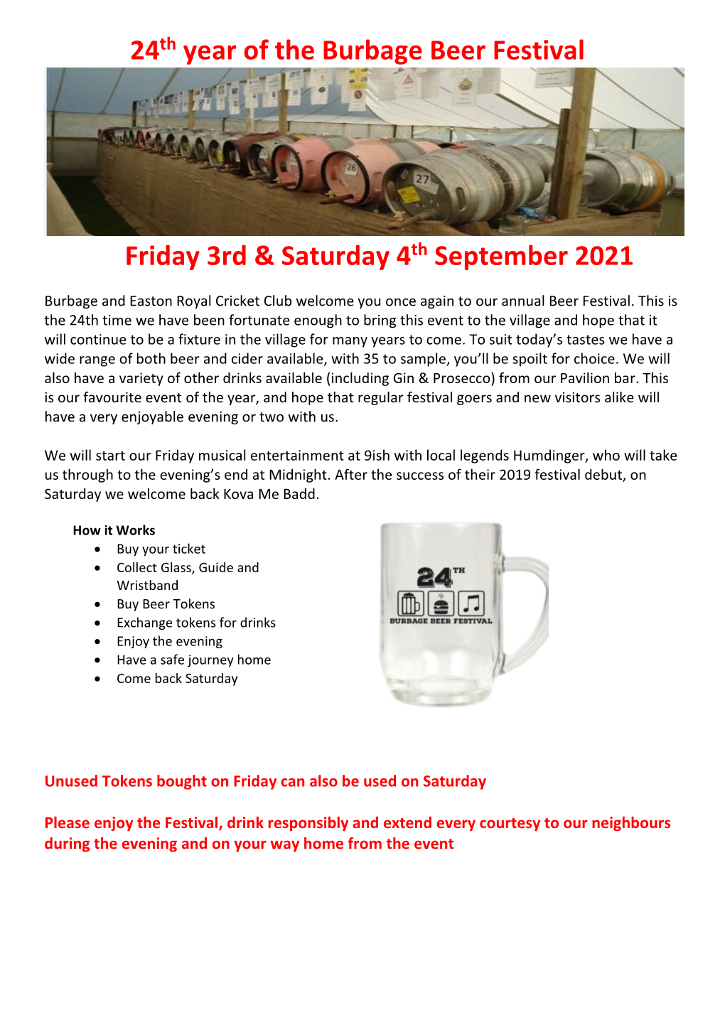 24Th Year of the Burbage Beer Festival Friday 3Rd & Saturday 4Th