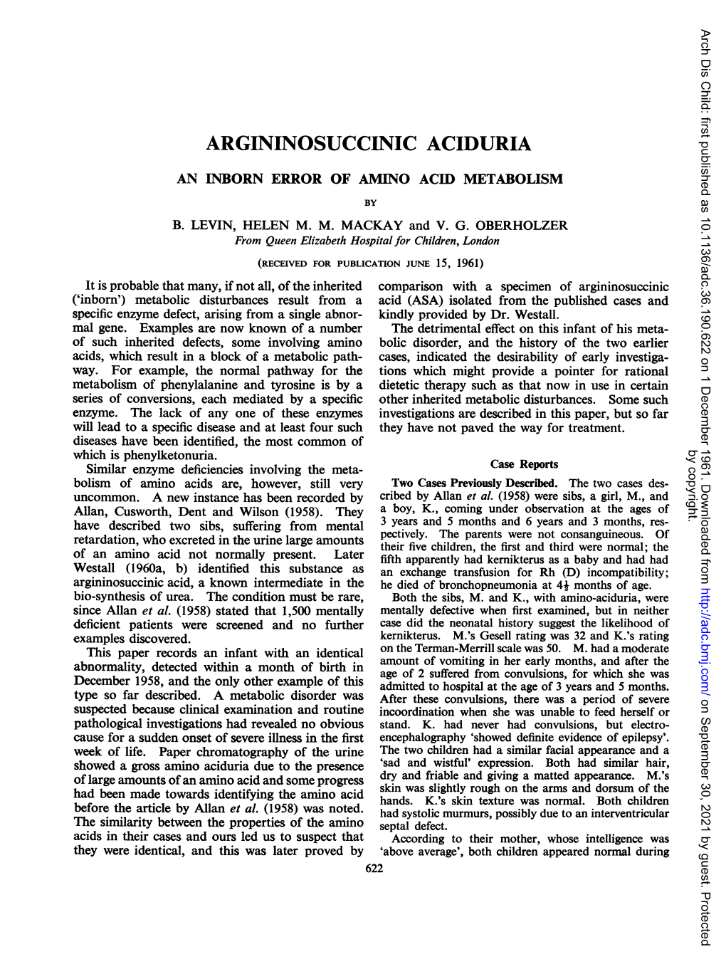 Argininosuccinic Aciduria an Inborn Error of Amino Acid Metabolism
