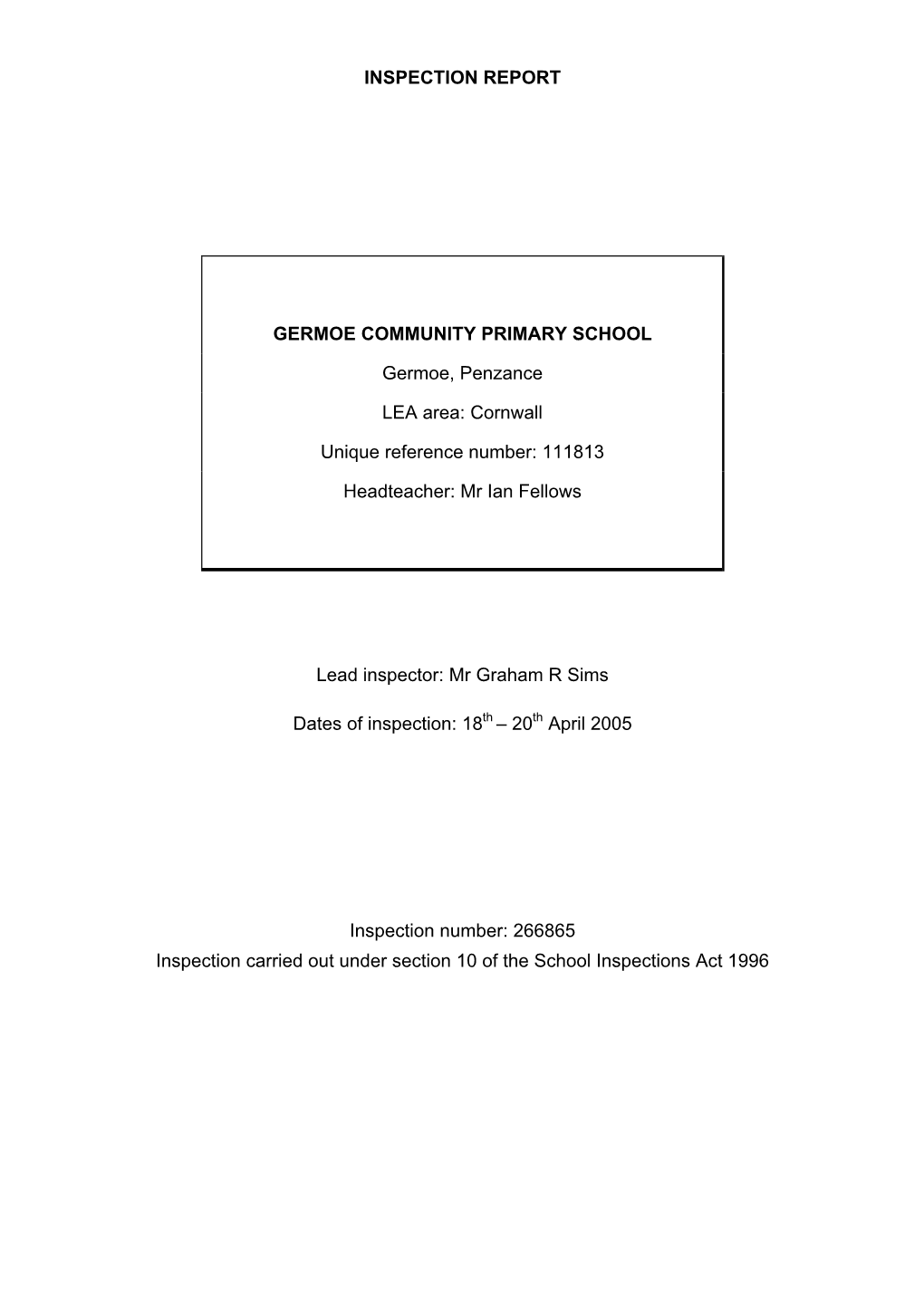 Inspection Report Germoe Community Primary School