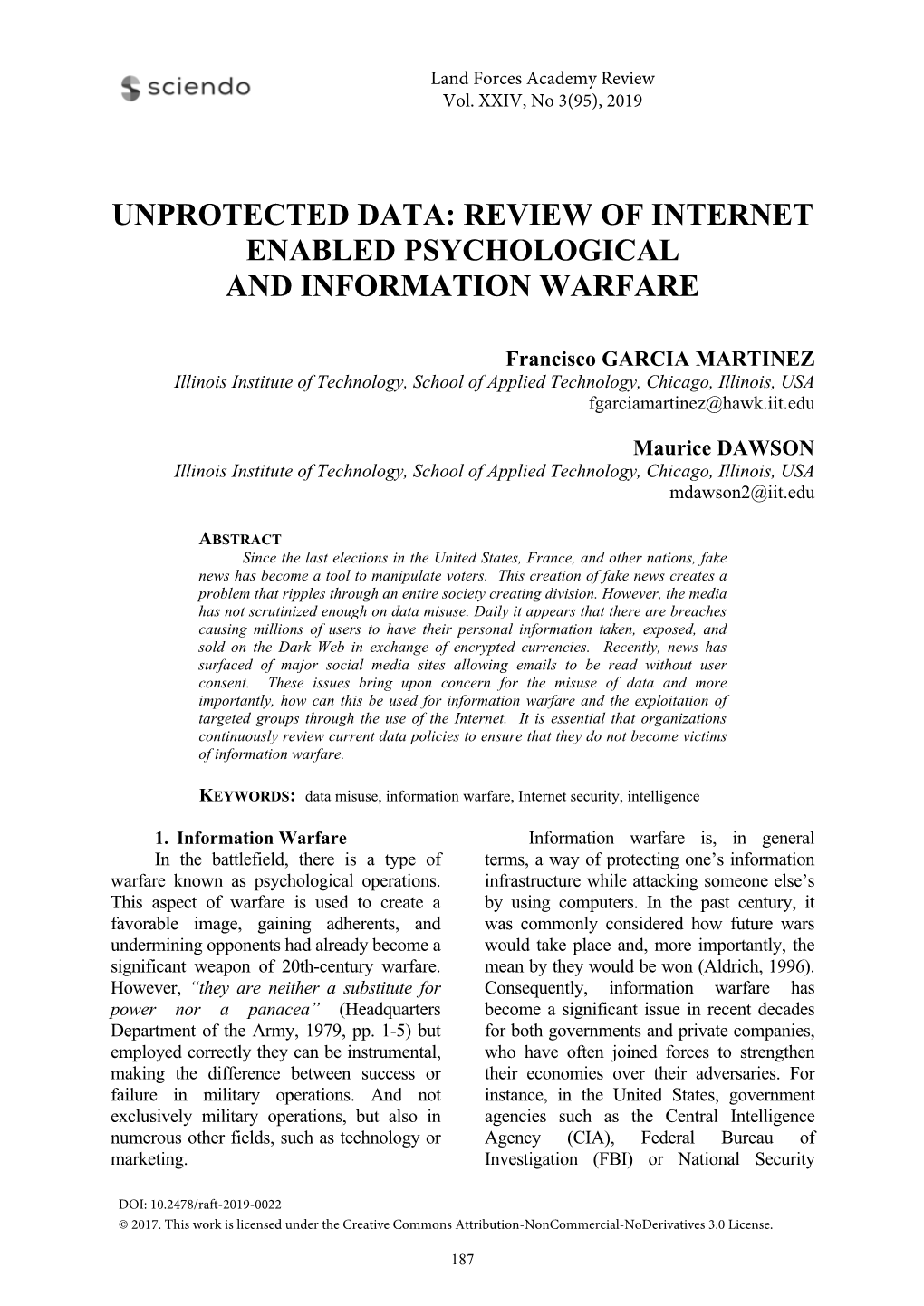 Unprotected Data: Review of Internet Enabled Psychological and Information Warfare