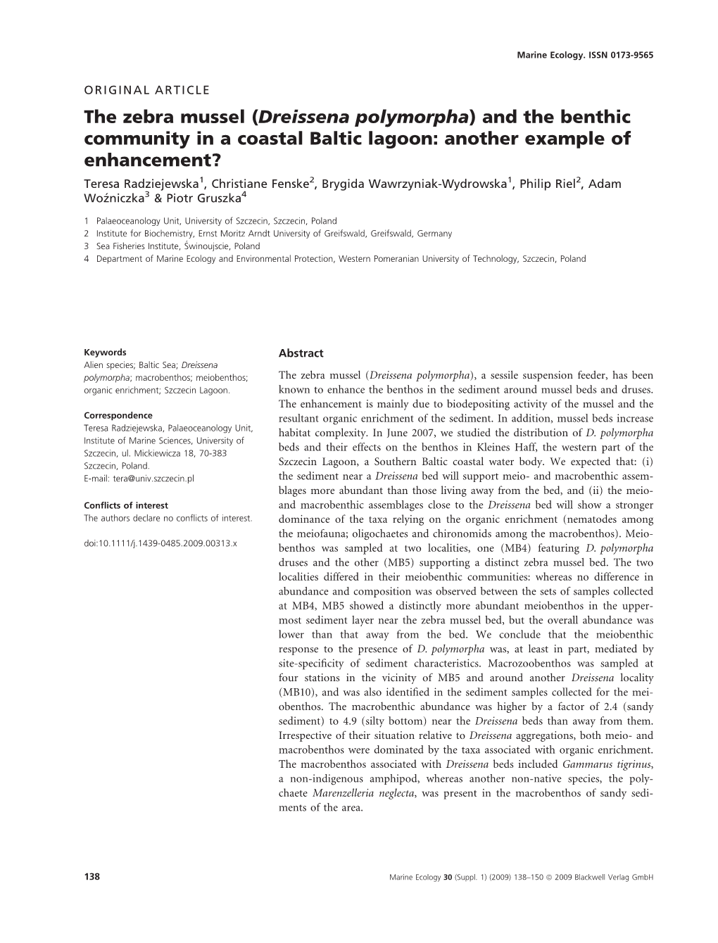 The Zebra Mussel (Dreissena Polymorpha) and the Benthic Community in a Coastal Baltic Lagoon: Another Example of Enhancement?