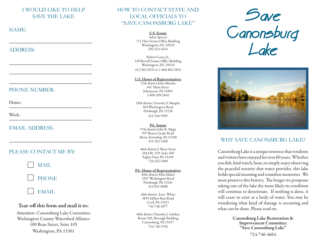 Save Canonsburg Lake” Save Name: U.S