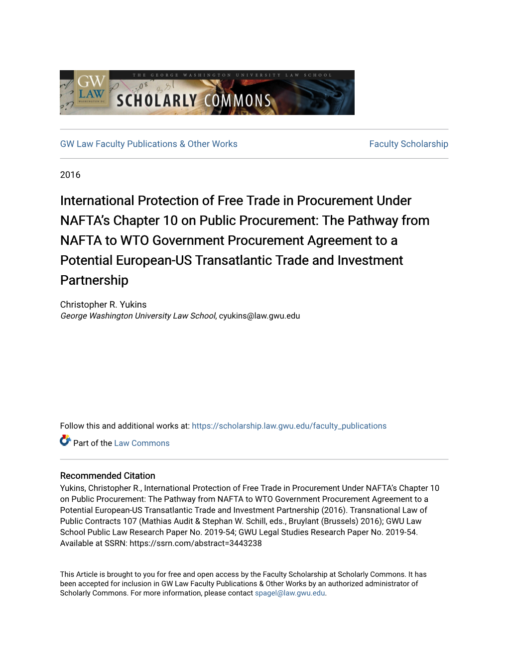 International Protection of Free Trade in Procurement Under Naftaâ•Žs