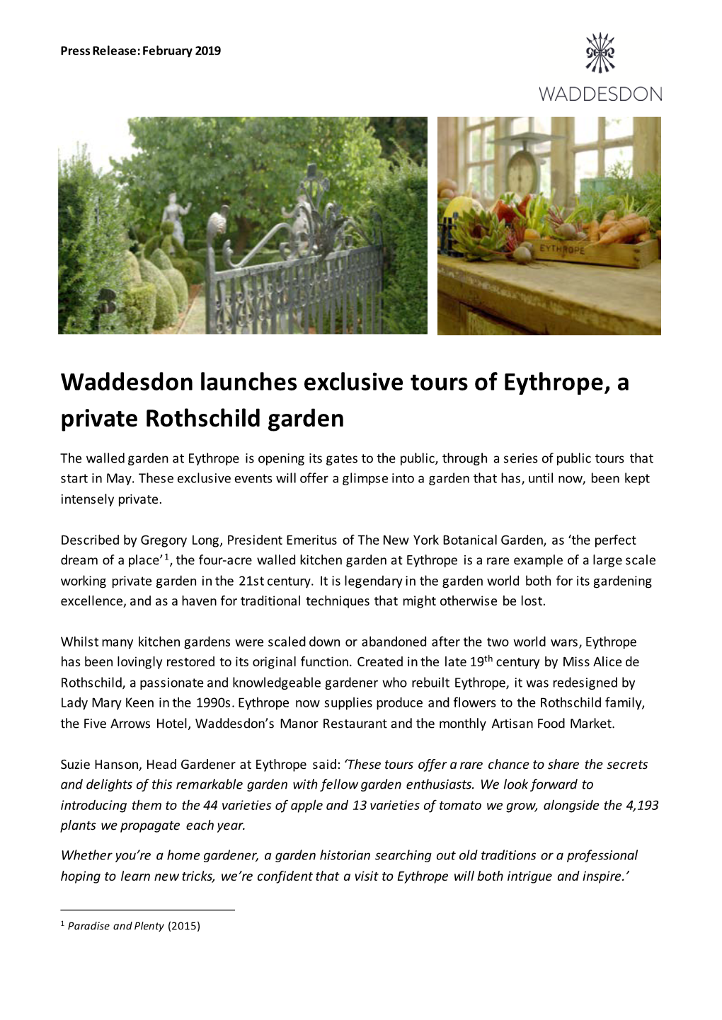 Waddesdon Launches Exclusive Tours of Eythrope, a Private Rothschild Garden