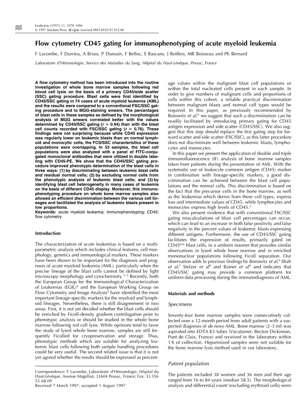 Flow Cytometry CD45 Gating for Immunophenotyping of Acute