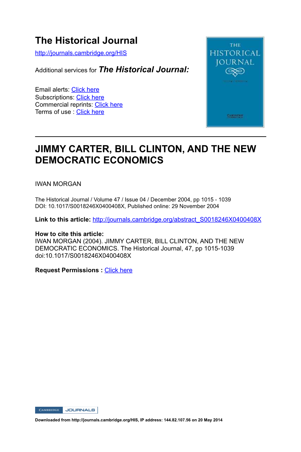 Jimmy Carter, Bill Clinton, and the New Democratic Economics