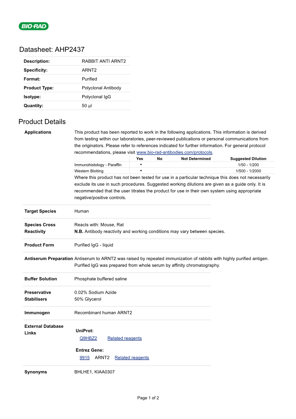 Datasheet: AHP2437 Product Details