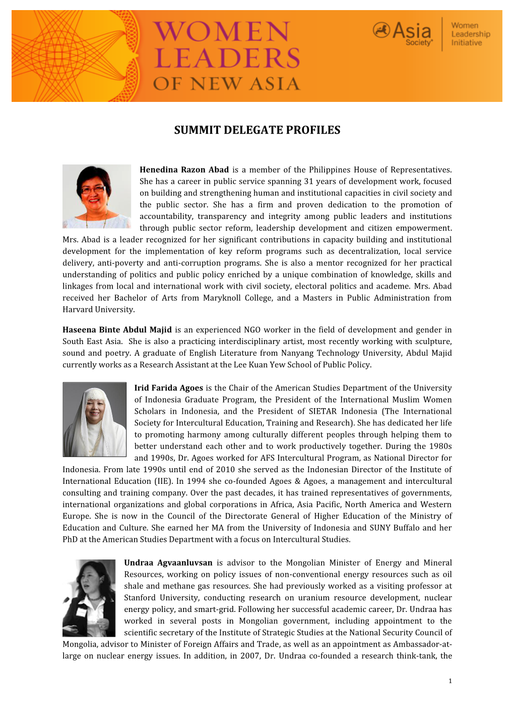 Summit Delegate Profiles