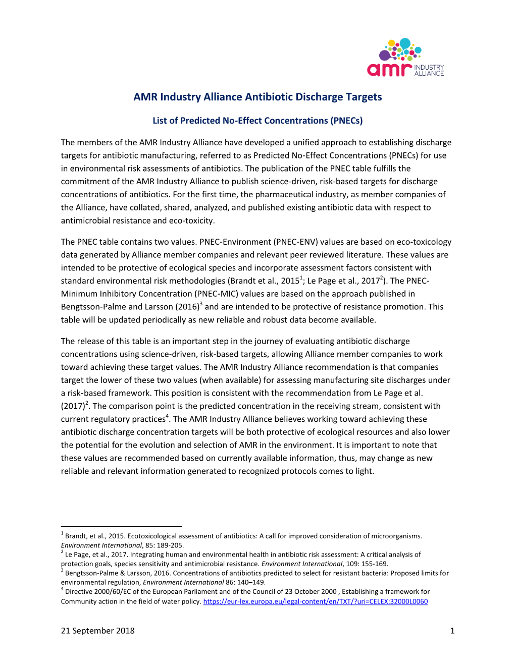 AMR Industry Alliance Antibiotic Discharge Targets