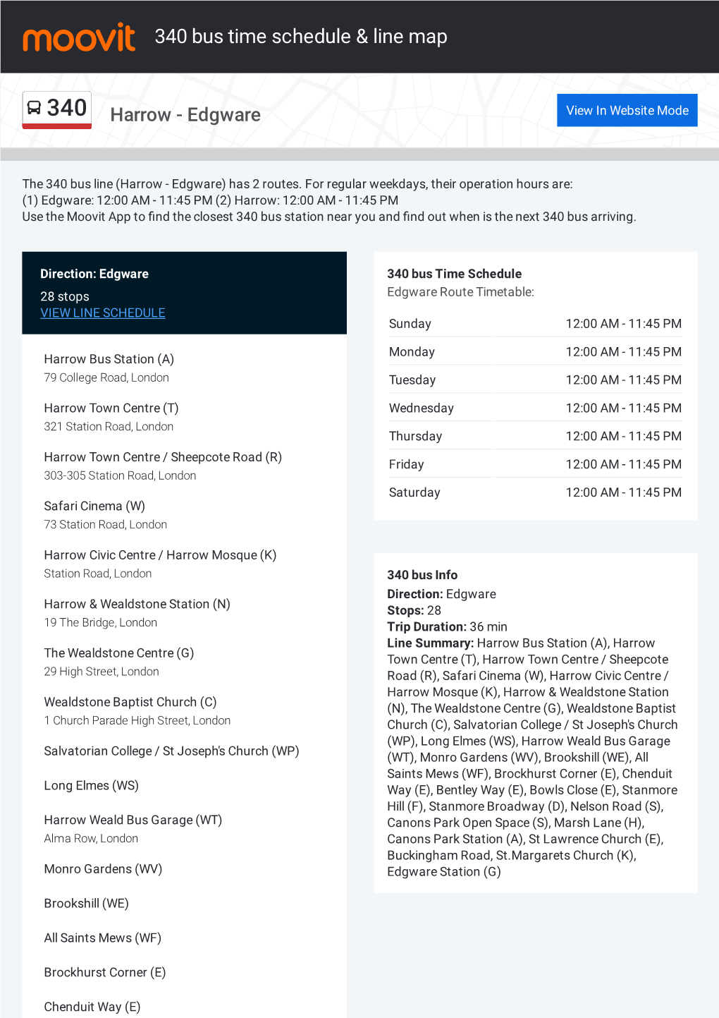 340 Bus Time Schedule & Line Route