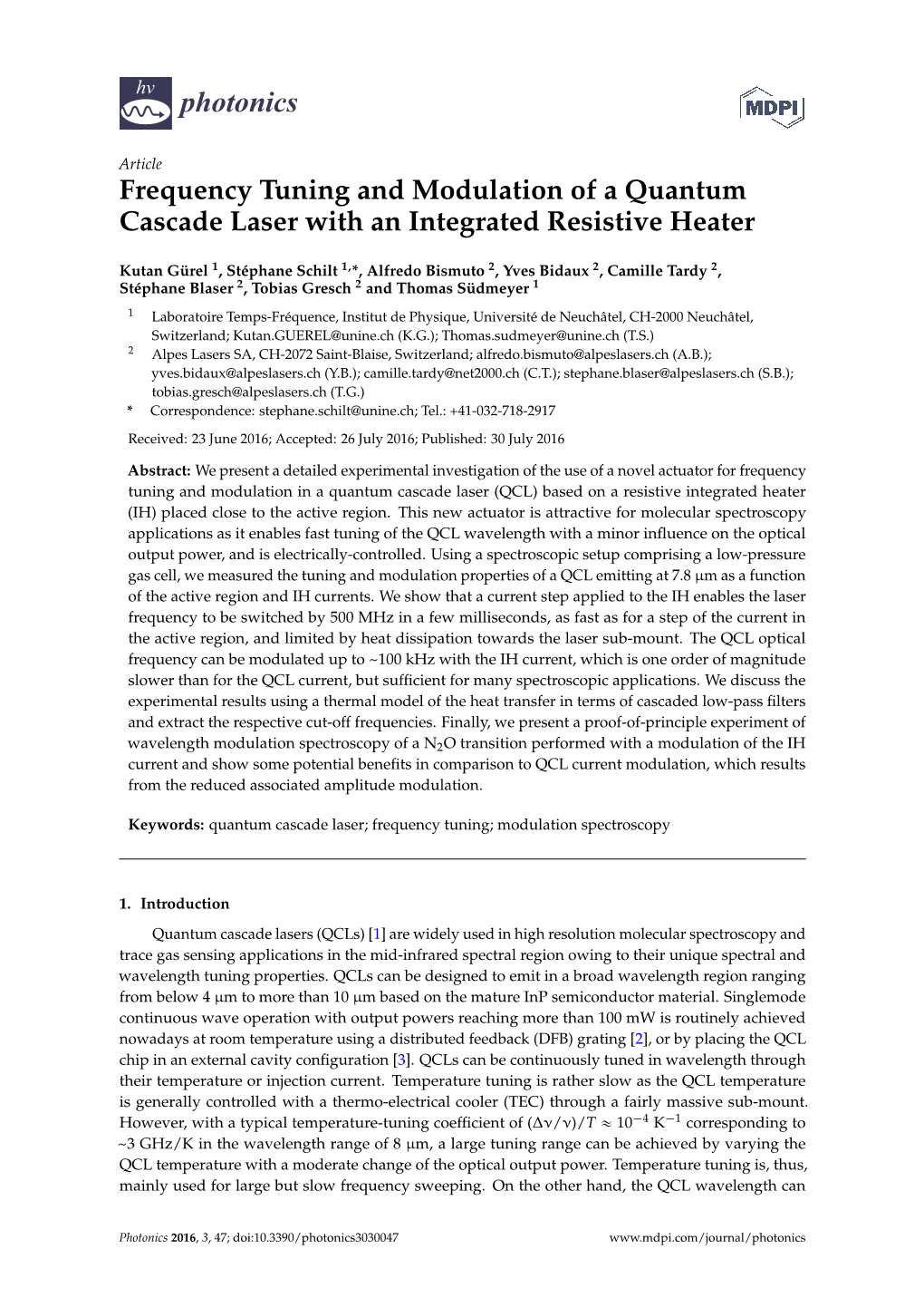 Frequency Tuning and Modulation of a Quantum Cascade Laser with an Integrated Resistive Heater