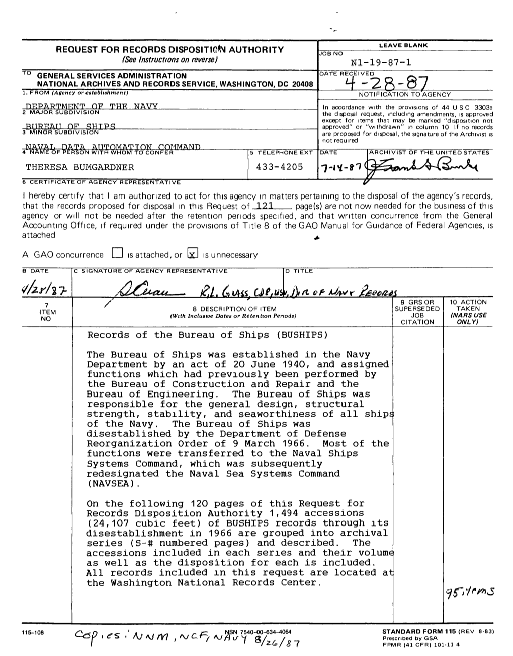 Bureau of Ships (BUSHIPS) Disposition List, 1940-66