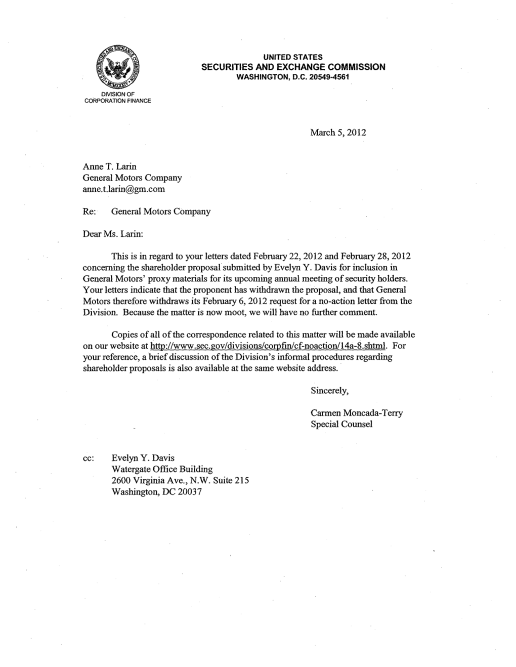 General Motors Company; Rule 14A-8 No-Action Letter