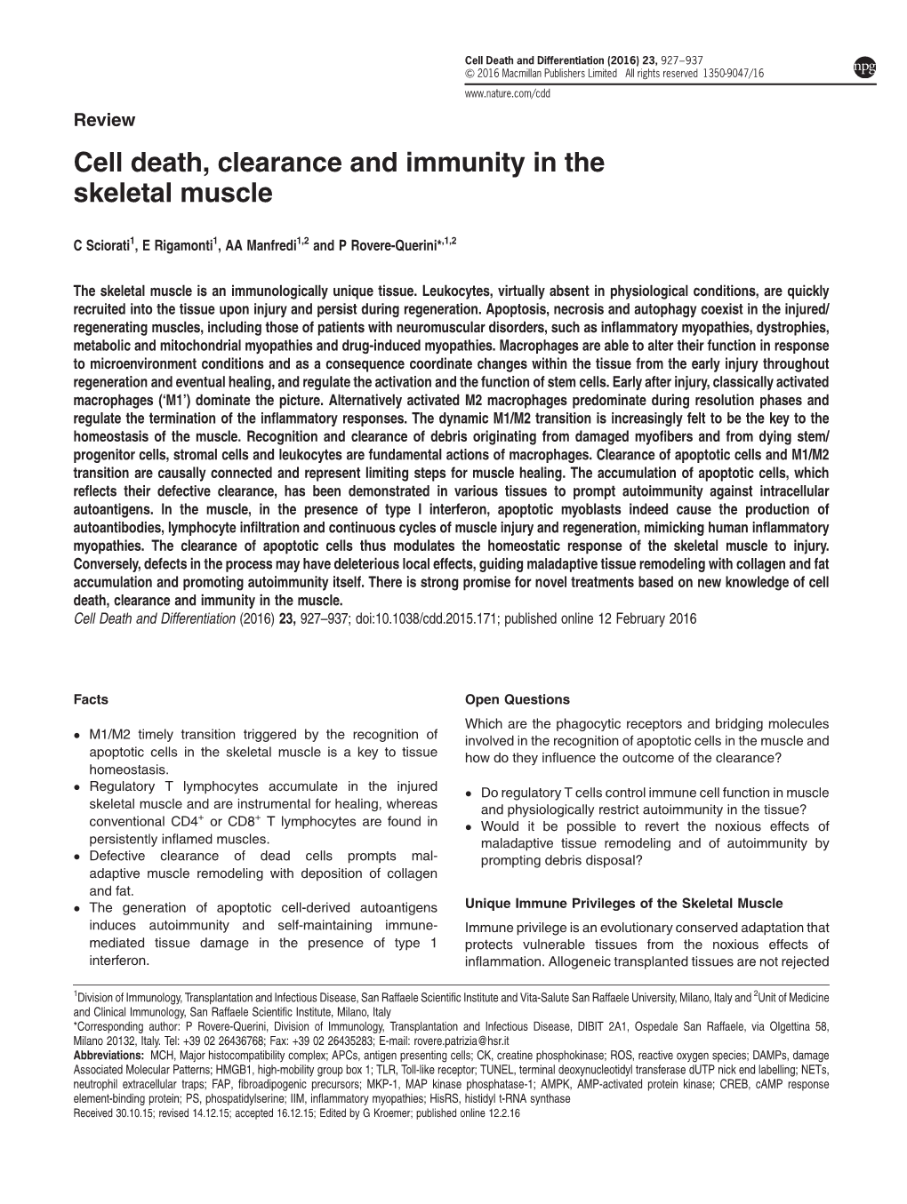 Cell Death, Clearance and Immunity in the Skeletal Muscle