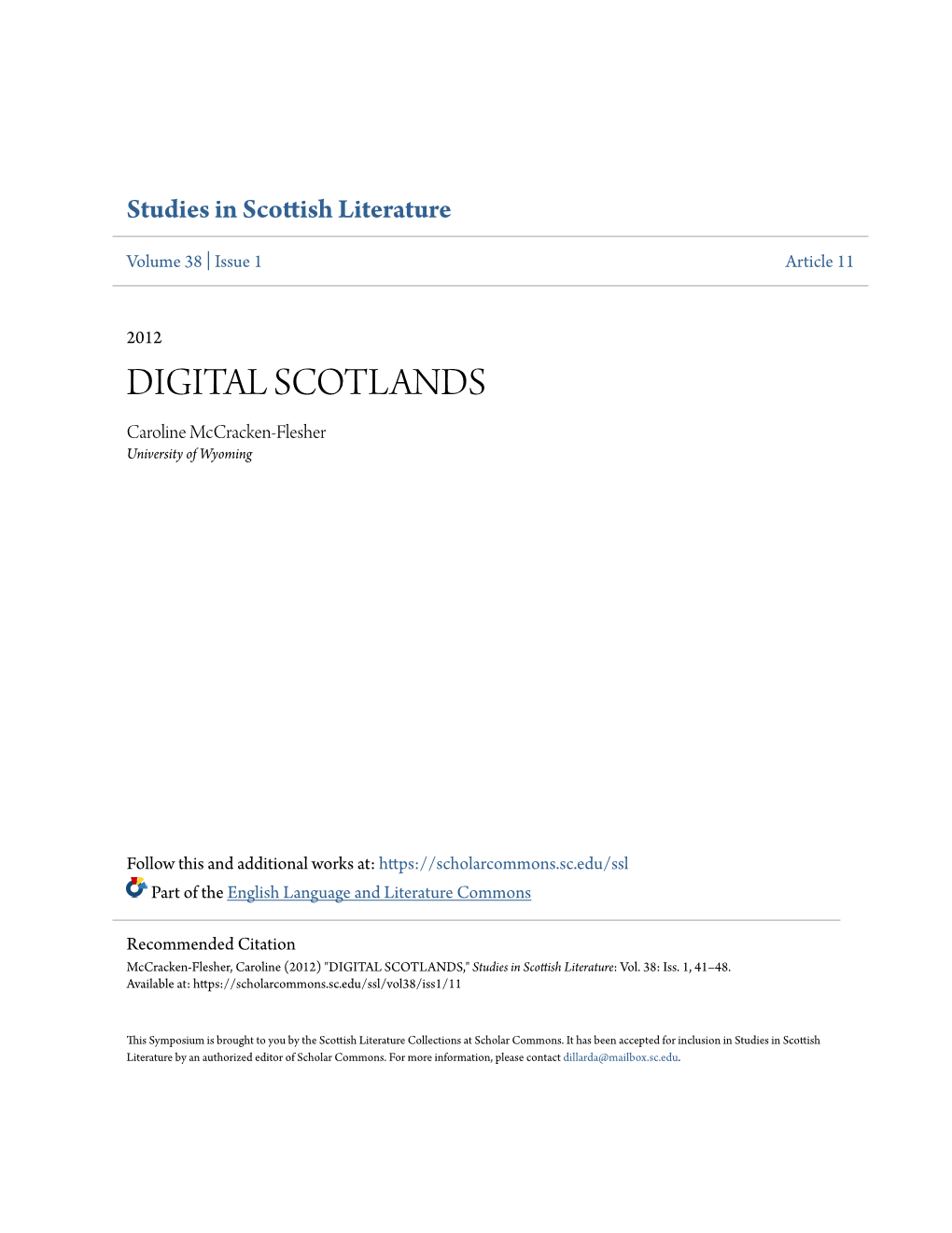 DIGITAL SCOTLANDS Caroline Mccracken-Flesher University of Wyoming