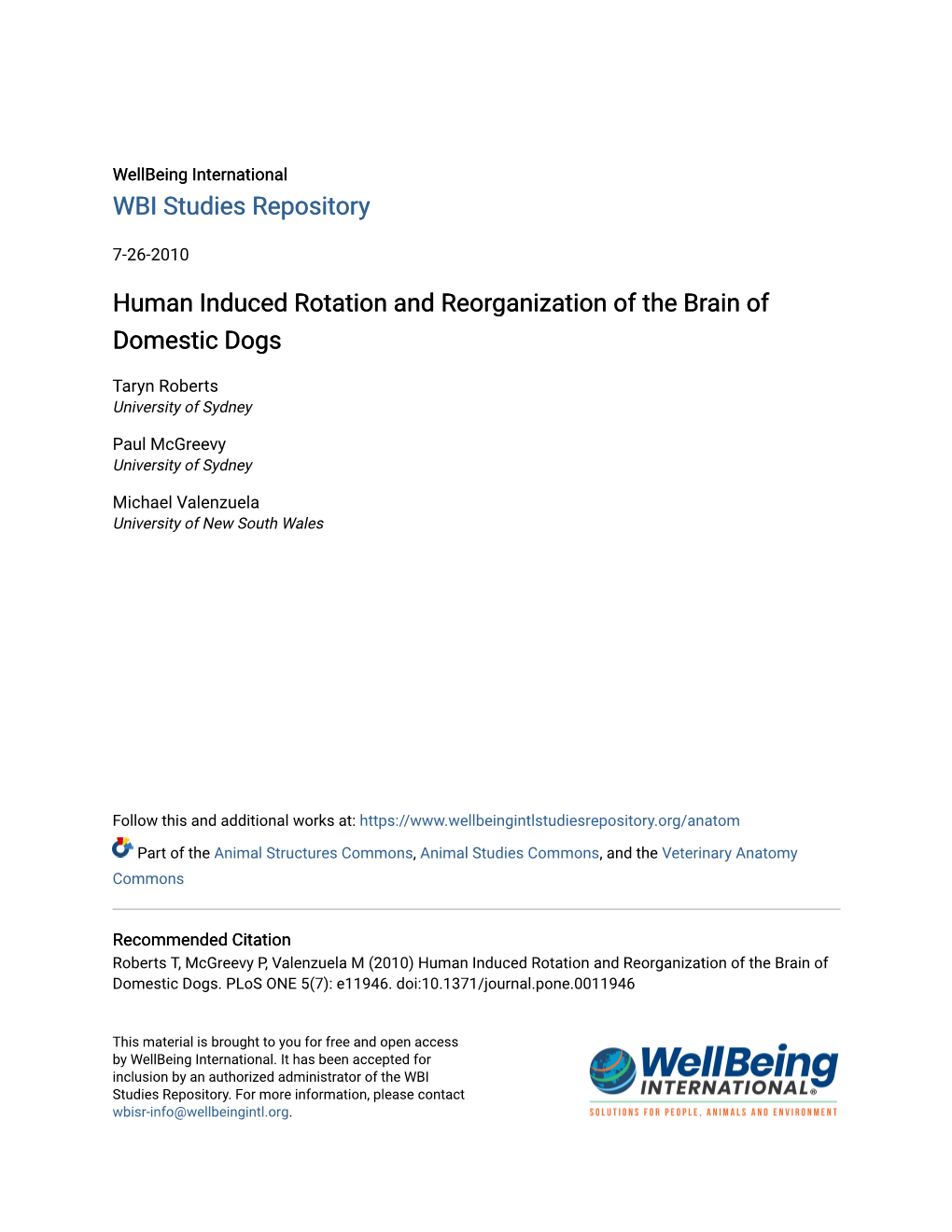 Human Induced Rotation and Reorganization of the Brain of Domestic Dogs