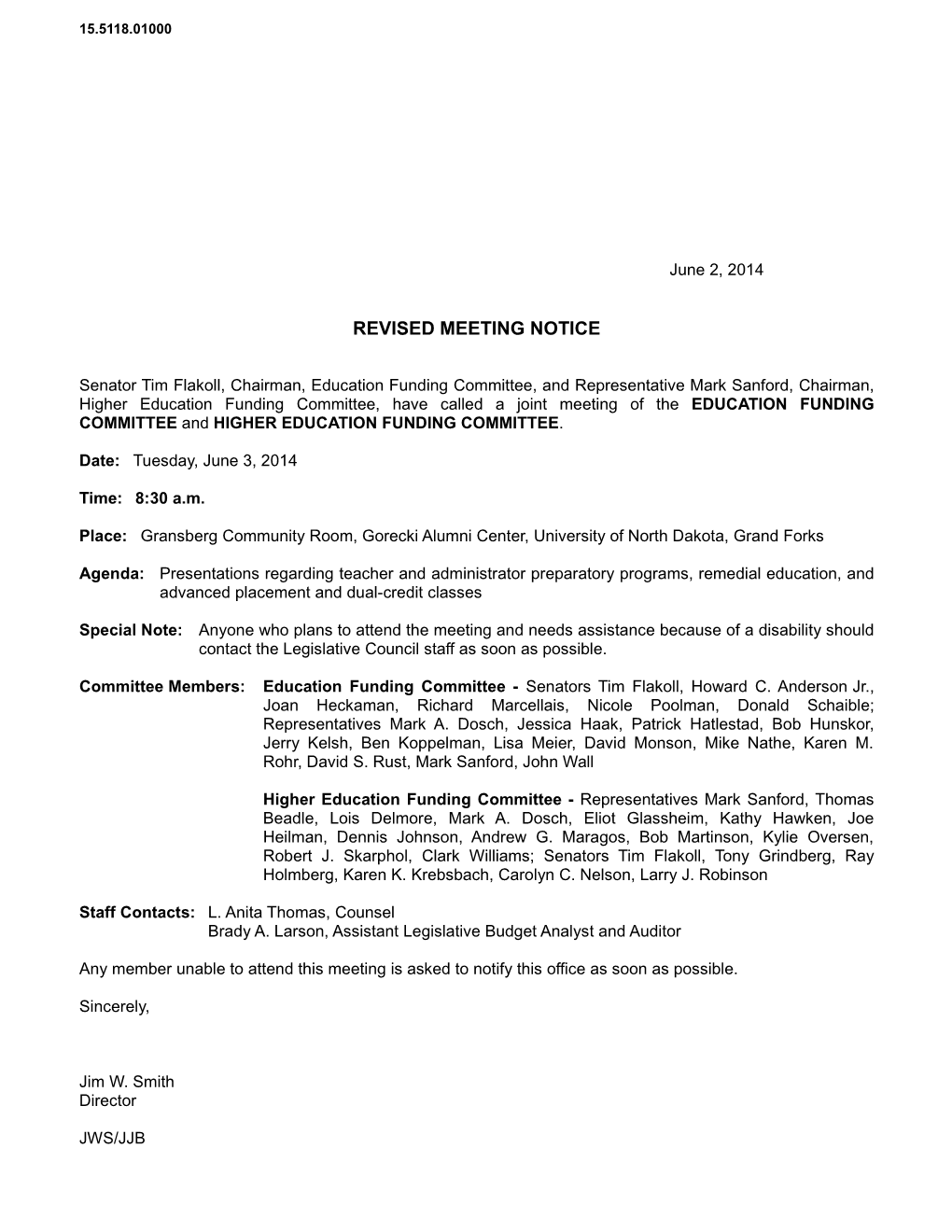 Revised Meeting Notice