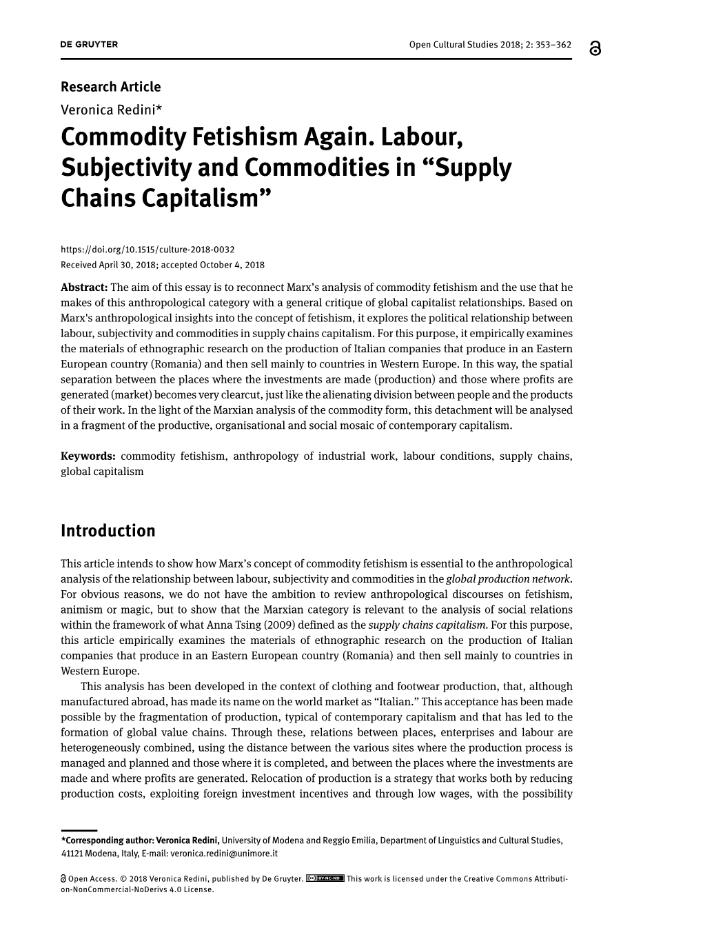 Commodity Fetishism Again. Labour, Subjectivity and Commodities in “Supply Chains Capitalism”