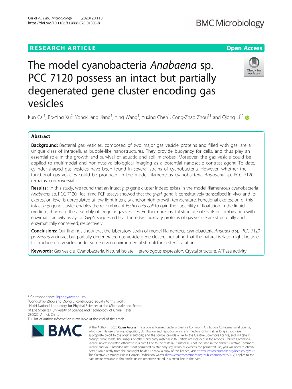 The Model Cyanobacteria Anabaena Sp. PCC 7120 Possess an Intact But