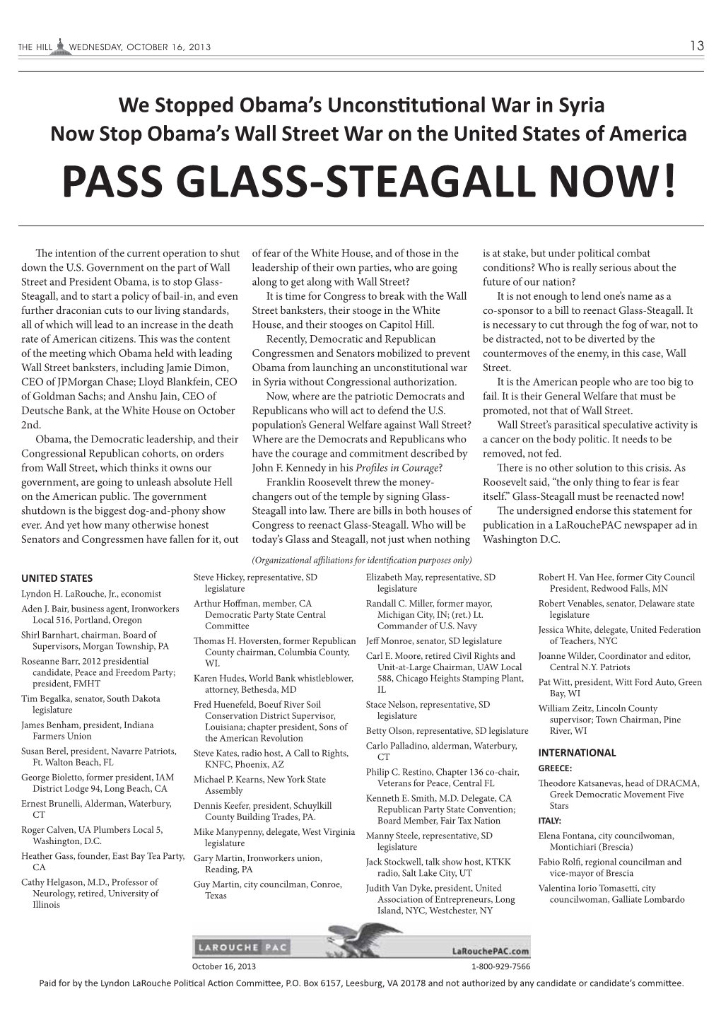 Pass Glass-Steagall Now!