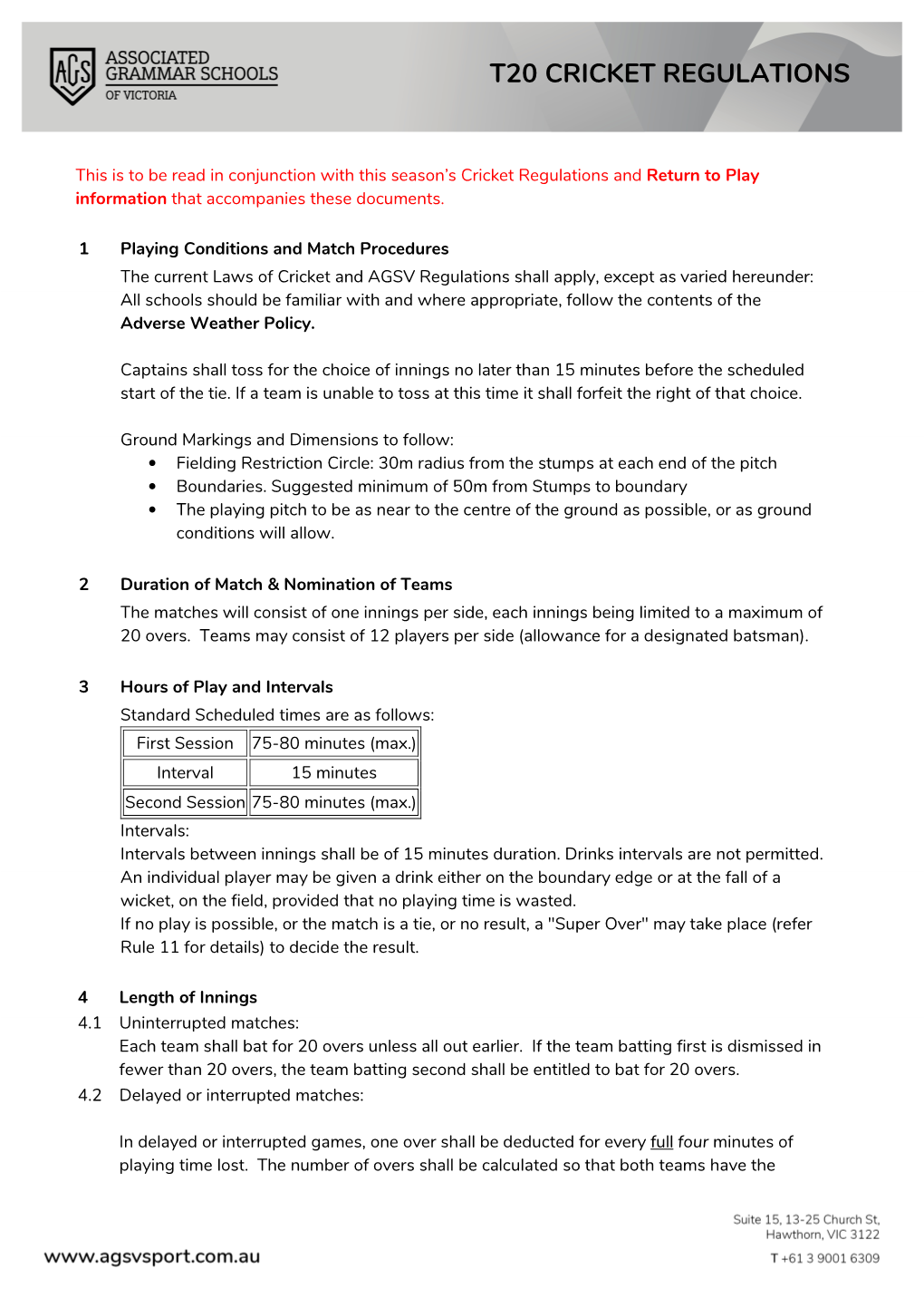 T20 Cricket Regulations