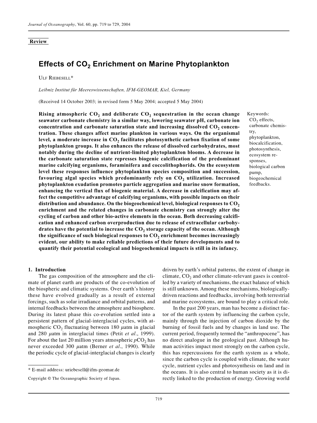 Effects of CO2 Enrichment on Marine Phytoplankton