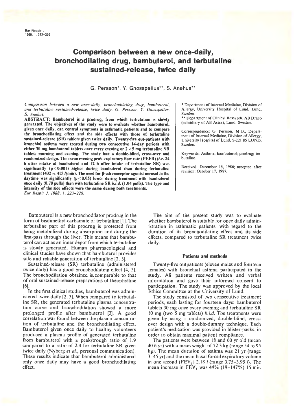 Comparison Between a New Once-Daily, Bronchodilating Drug, Bambuterol, and Terbutaline Sustained-Release, Twice Daily