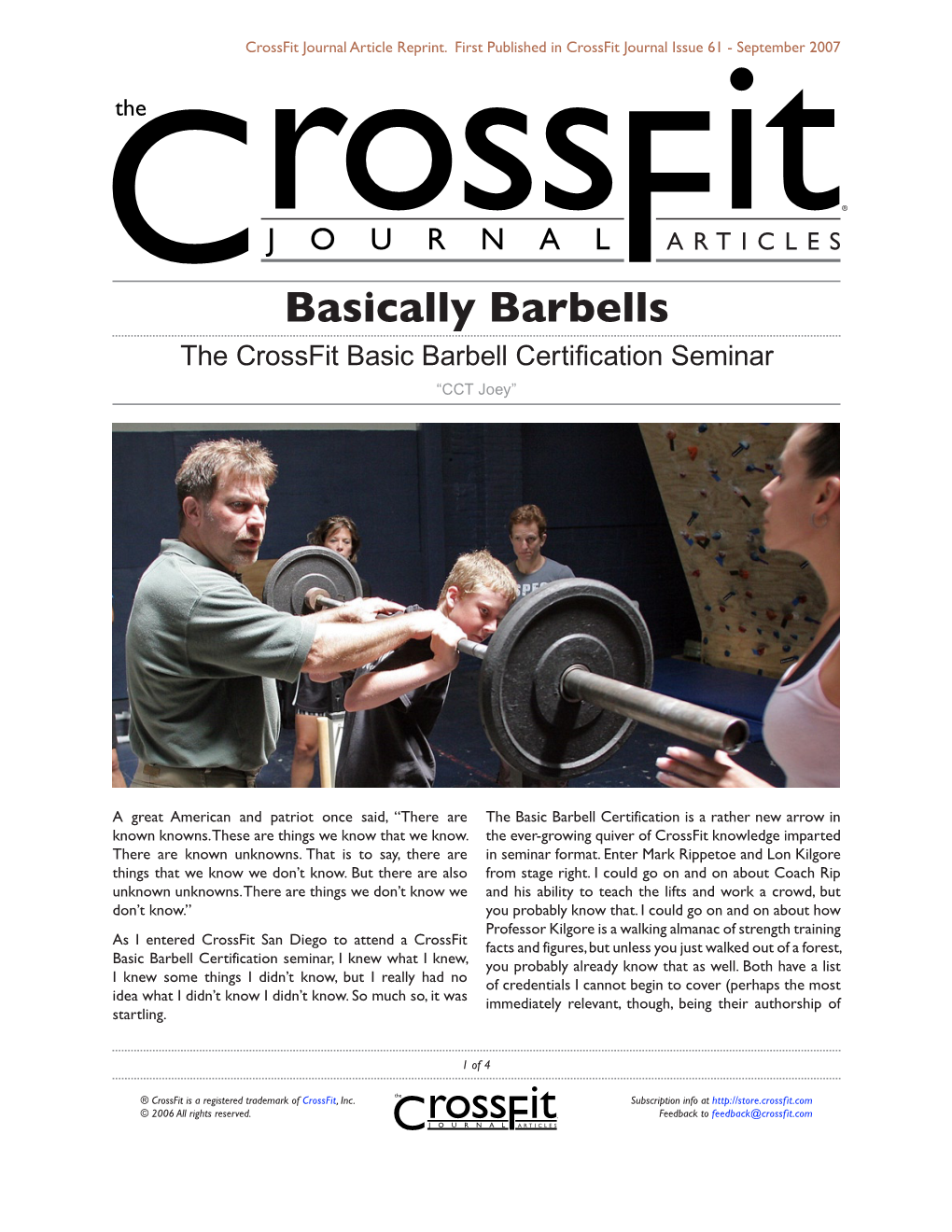 Basically Barbells the Crossfit Basic Barbell Certiﬁcation Seminar “CCT Joey”