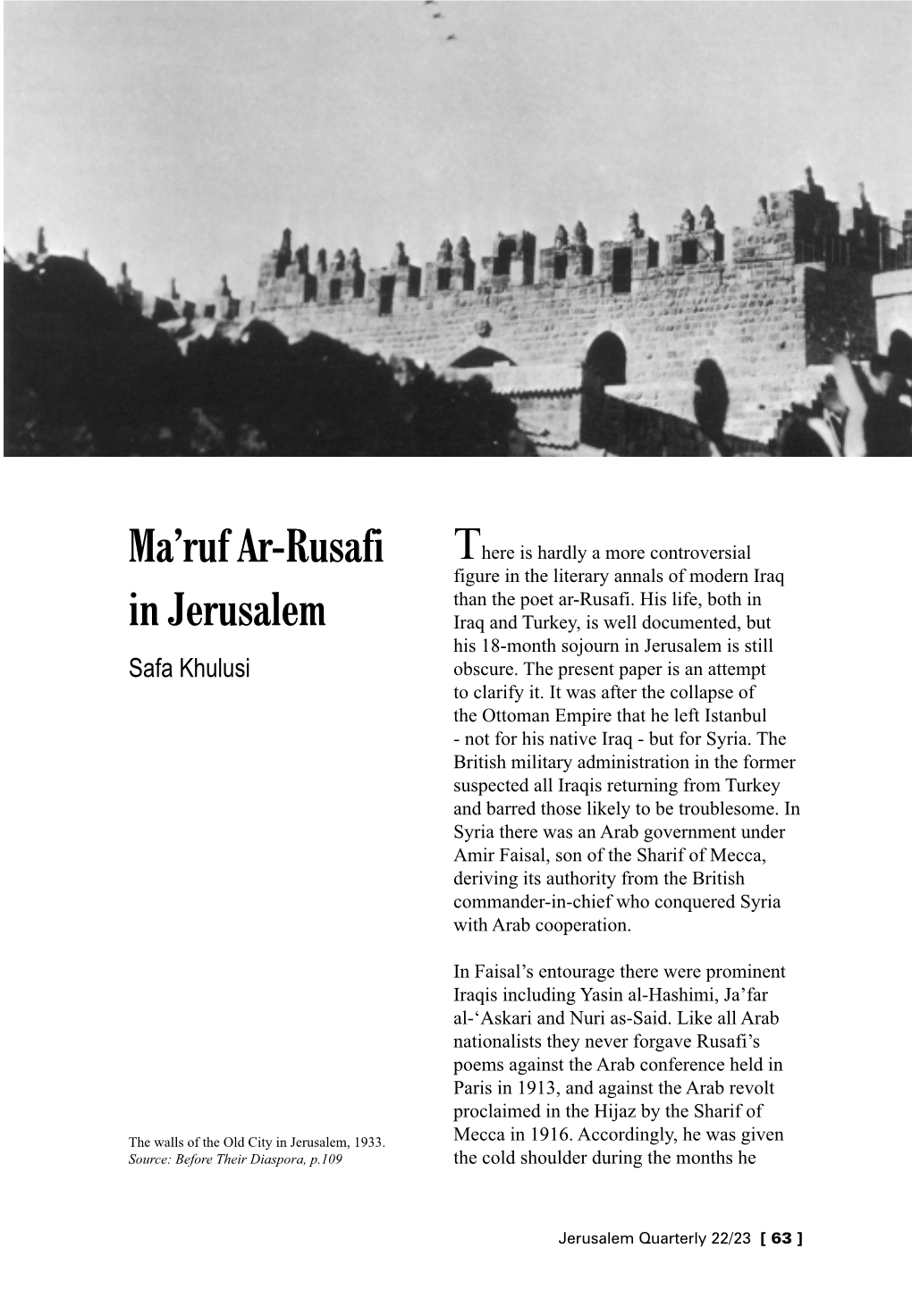 Ma'ruf Ar-Rusafi in Jerusalem
