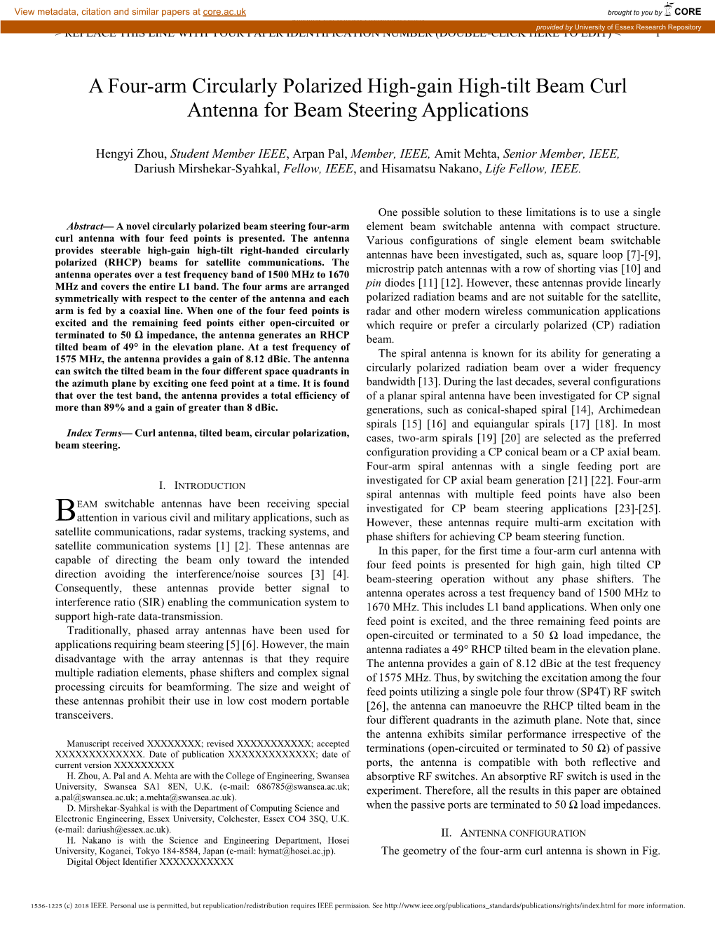 A Four-Arm Circularly Polarized High-Gain High-Tilt Beam Curl Antenna for Beam Steering Applications