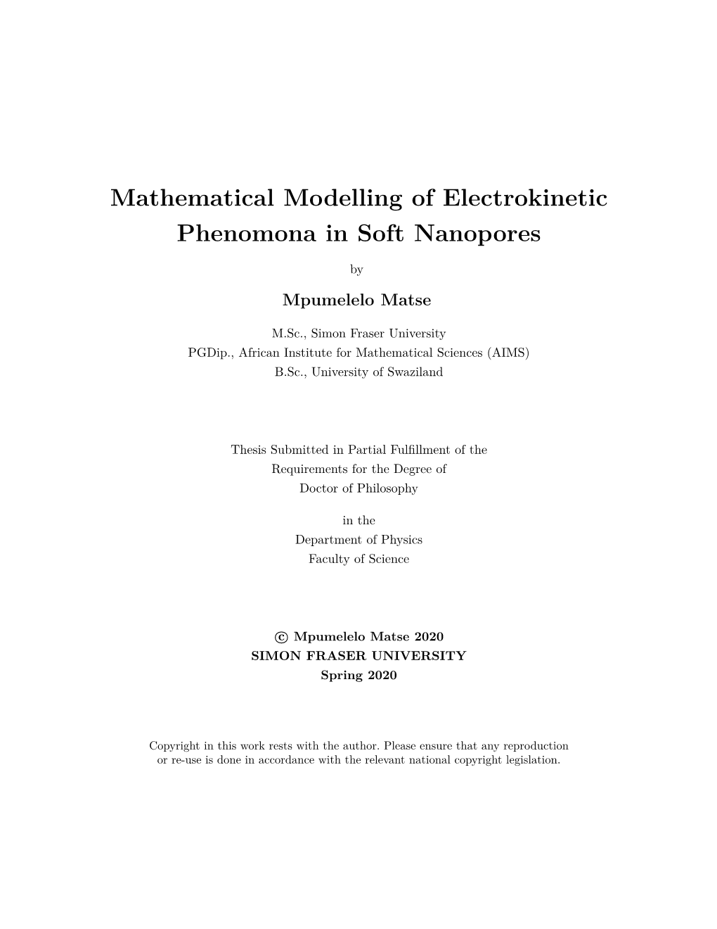 Mathematical Modelling of Electrokinetic Phenomona in Soft Nanopores