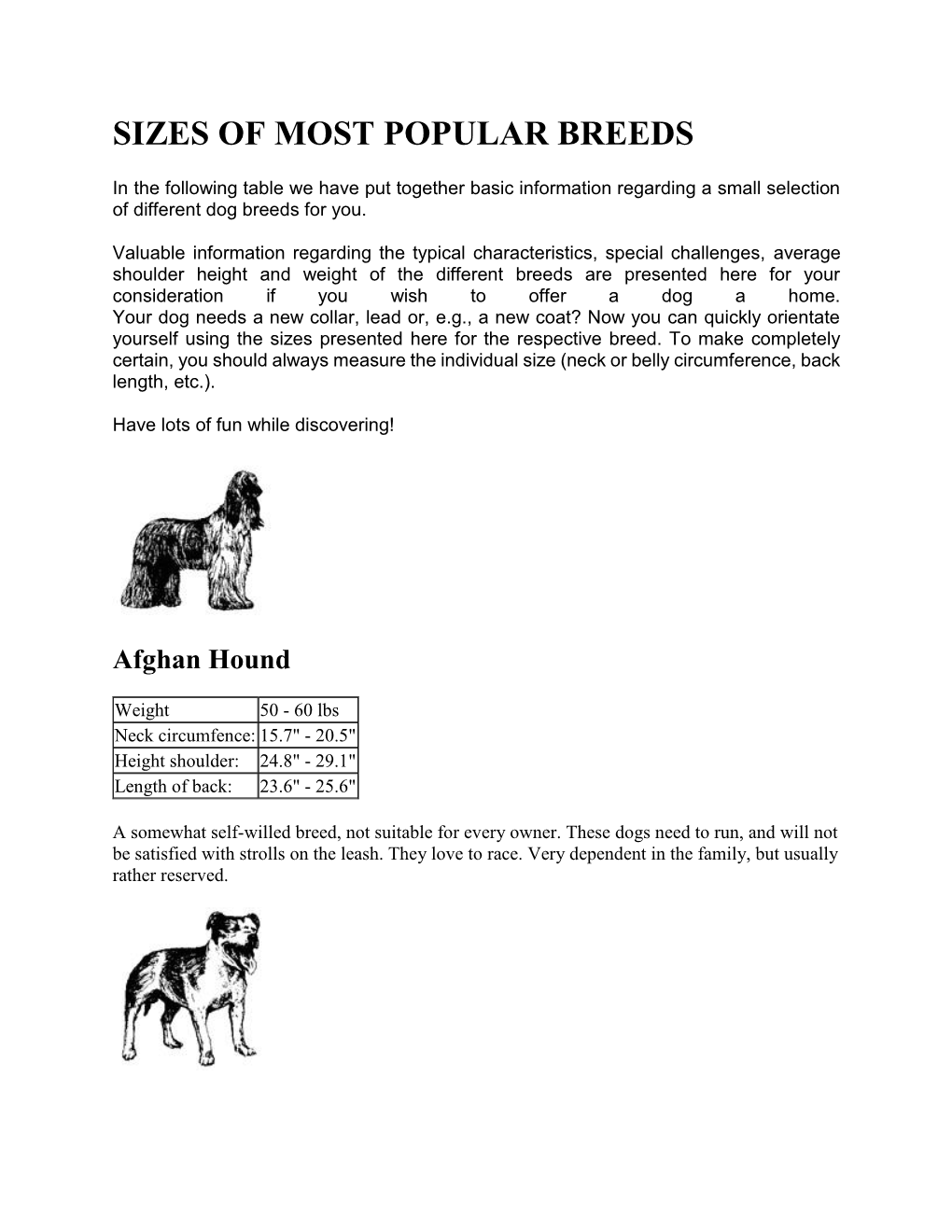 Sizes of Most Popular Breeds