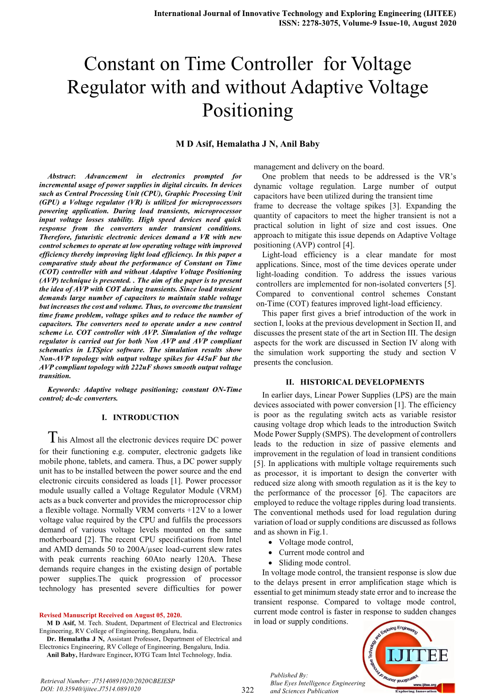 Constant on Time Controller for Voltage Regulator with and Without Adaptive Voltage Positioning