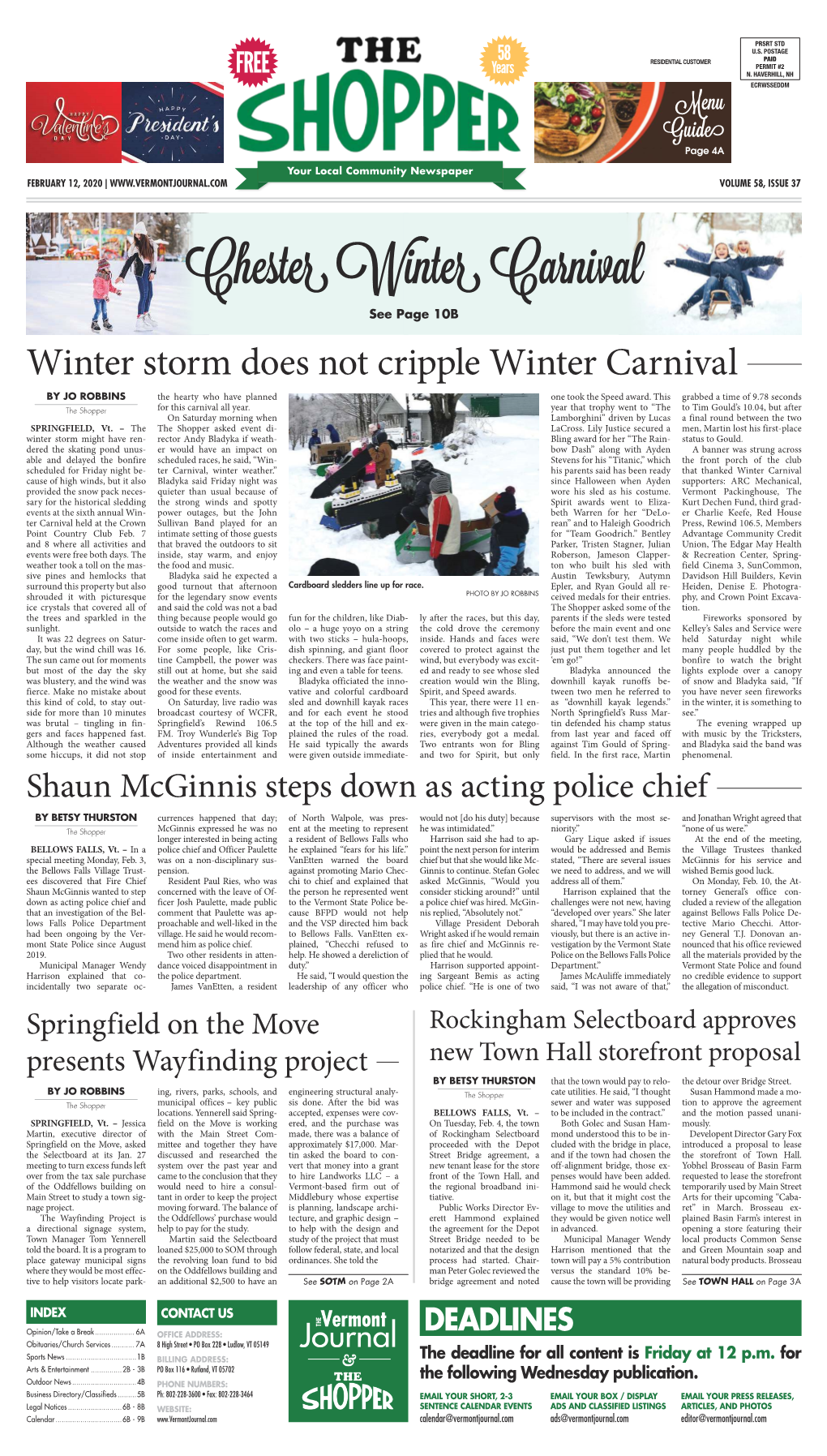 Chester Winter Carnival See Page 10B Winter Storm Does Not Cripple Winter Carnival by JO ROBBINS the Hearty Who Have Planned One Took the Speed Award