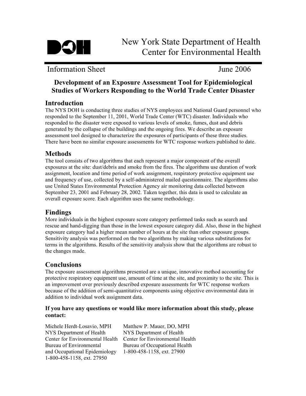 Development of an Exposure Assessment Tool for Epidemiological Studies of Workers Responding to the World Trade Center Disaster